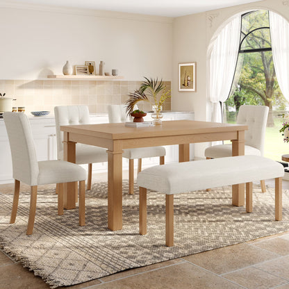 Euroco 6-Piece Wood Dining Table Set for 6, Modern Rectangular Kitchen Table with 4 Upholstered Chairs & Bench for Kitchen Dining Room,Walnut