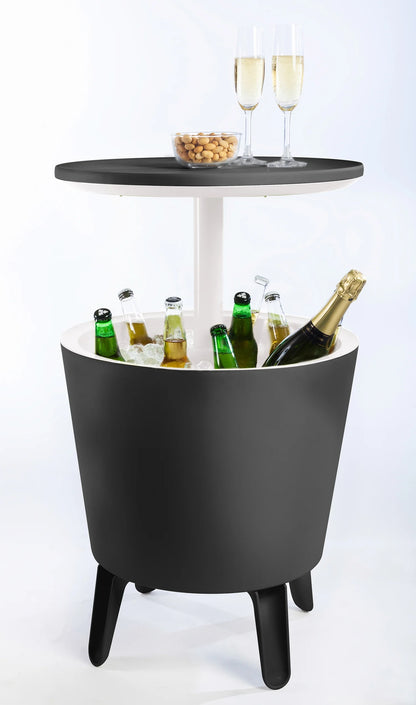 Keter Pacific 7.5 Gallon Cool Bar 2 in 1 Weather Resistant Side Table and Bar Durable Resin Outdoor Patio Beverage Cooler Table, Rattan Look Brown