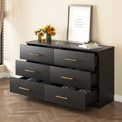 Kadyn White Chest of Drawer, 6 Double Drawer Dresser for Bedroom, Modern Storage Cabinet for Living Room, Dresser