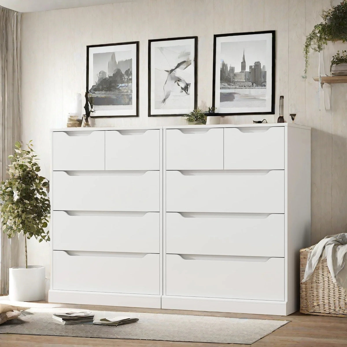 6 Drawer White Dresser,Lofka Modern Wood Double Chest, Versatile Dressers for Bedroom Office Living Room