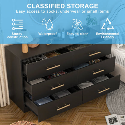 Kadyn White Chest of Drawer, 6 Double Drawer Dresser for Bedroom, Modern Storage Cabinet for Living Room, Dresser