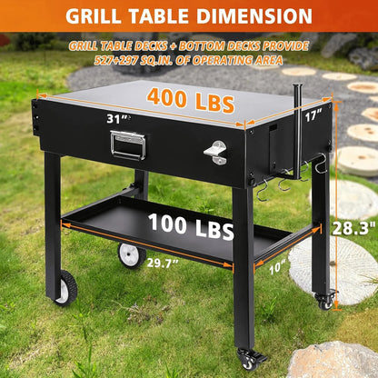 Foldable Grill Table Cart for Ninja Woodfire OG700, Blackstone Portable Griddle, Weber, Ooni Pizza Oven �C Portable Outdoor BBQ Prep Stand with Caddy, Ideal for Camping and Tailgating