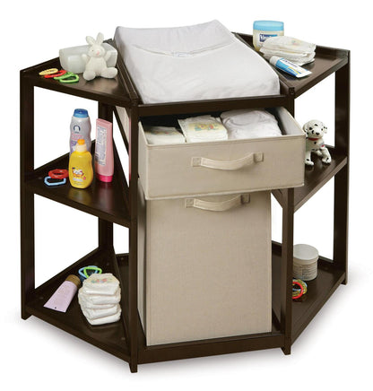 Badger Basket Diaper Corner Baby Changing Table with Hamper and Basket. Espresso