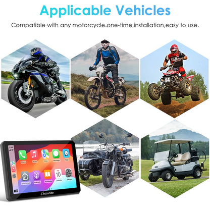 Carpuride Motorcycle HD Dual 1080P Dash Cam, Wireless Apple CarPlay & Android Auto Wire Control, Horizontal  Vertical Rotation 7" Touch Screen (712D)