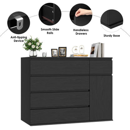 Homfa 5 Drawer White Dresser with Door, Modern Accent Storage Cabinet Chests of Drawers for Bedroom Living Room