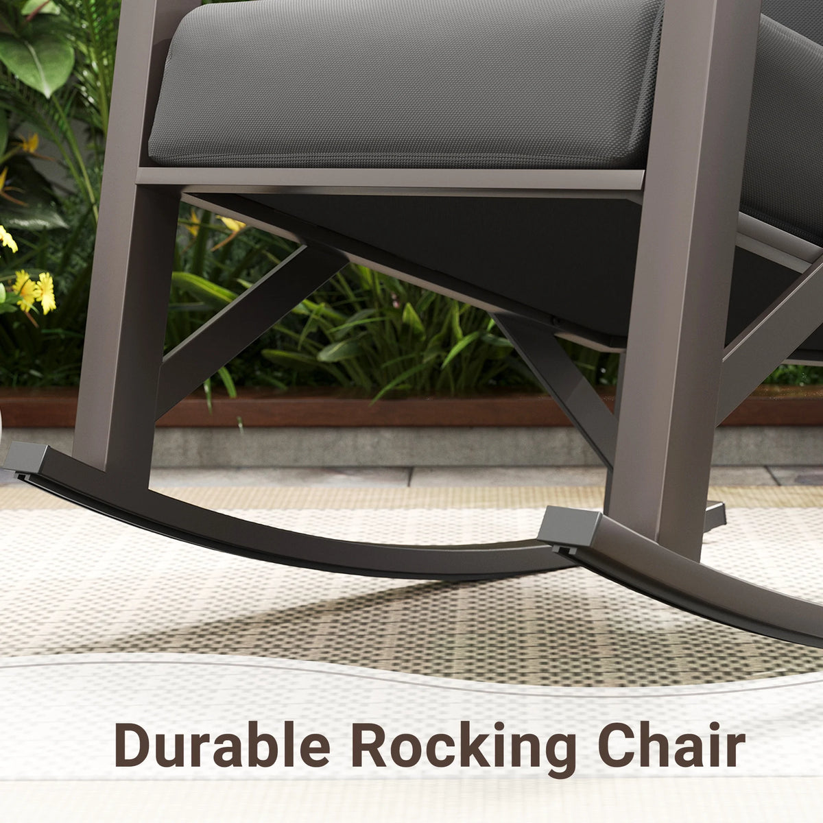 MRUAKA Rocking Chair Bistro Set,3 Piece Outdoor Patio Furniture Set with 2 Rockers and 1 Metal Coffee Table with Thick Cushions for Porch,Backyard,Poolside,Beige