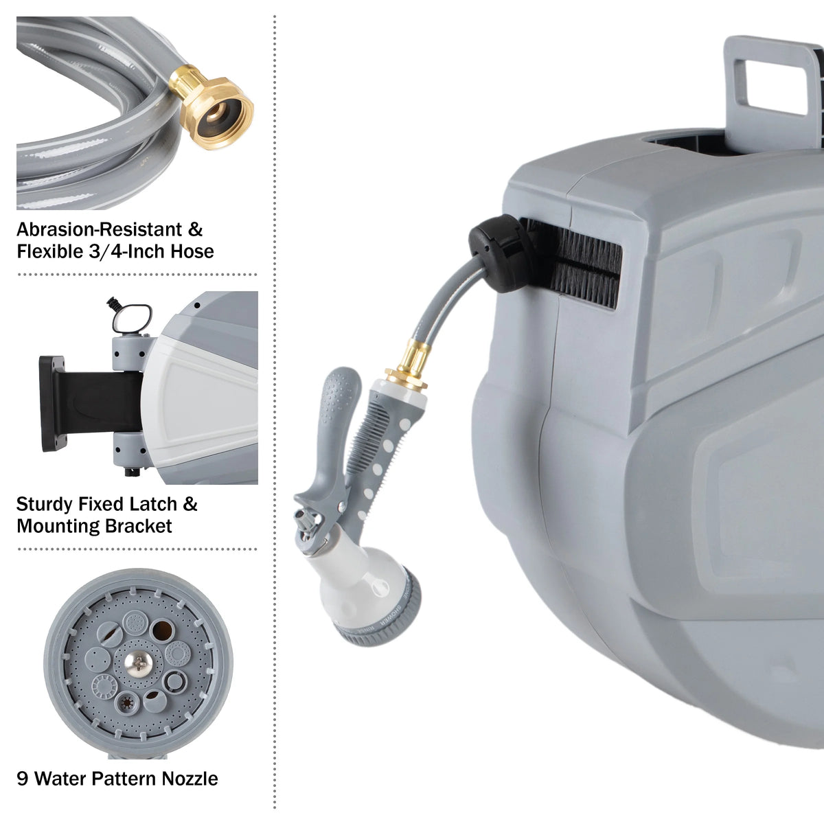 Pure Garden 100 FT Retractable Hose with Wall Reel and 9 Nozzle Patterns