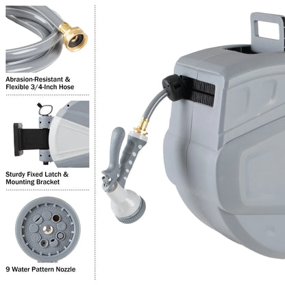 Pure Garden 100 FT Retractable Hose with Wall Reel and 9 Nozzle Patterns
