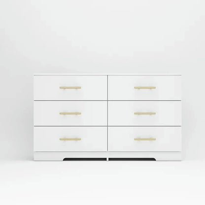 Kadyn White Chest of Drawer, 6 Double Drawer Dresser for Bedroom, Modern Storage Cabinet for Living Room, Dresser