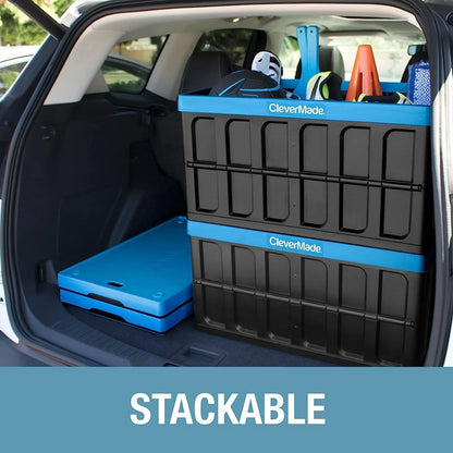 CleverMade 3 Pack Stackable Collapsible Storage Bin with Lids - 16 Gal Ocean