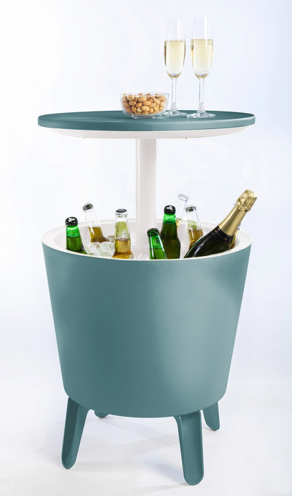 Keter Pacific 7.5 Gallon Cool Bar 2 in 1 Weather Resistant Side Table and Bar Durable Resin Outdoor Patio Beverage Cooler Table, Rattan Look Brown