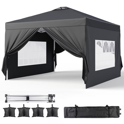 10'x10' Pop-up Canopy Tent with 4 Removable Sidewalls �?Lofka   Portable Outdoor Canopy with 4 Sandbags, 8 Stakes & Ropes �?Perfect for Beach, Party, Patio & Yard Events, Black
