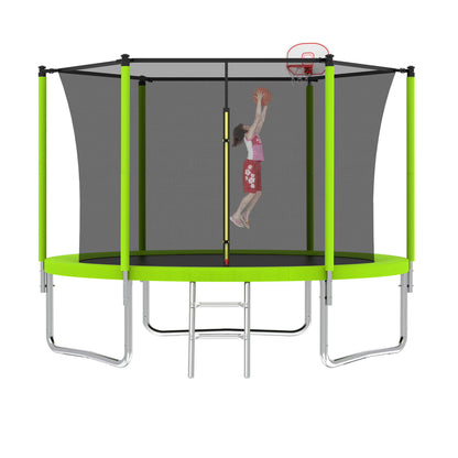 8FT Trampoline for Kids,Outdoor Trampoline with Basketball Hoop,Heavy-Duty Trampoline with Safety Enclosure Net,Blue