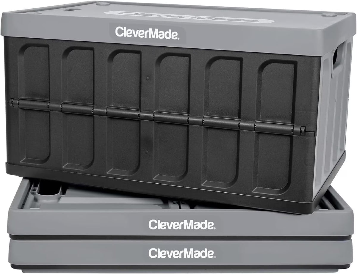 CleverMade 3 Pack Stackable Collapsible Storage Bin with Lids - 16 Gal Ocean