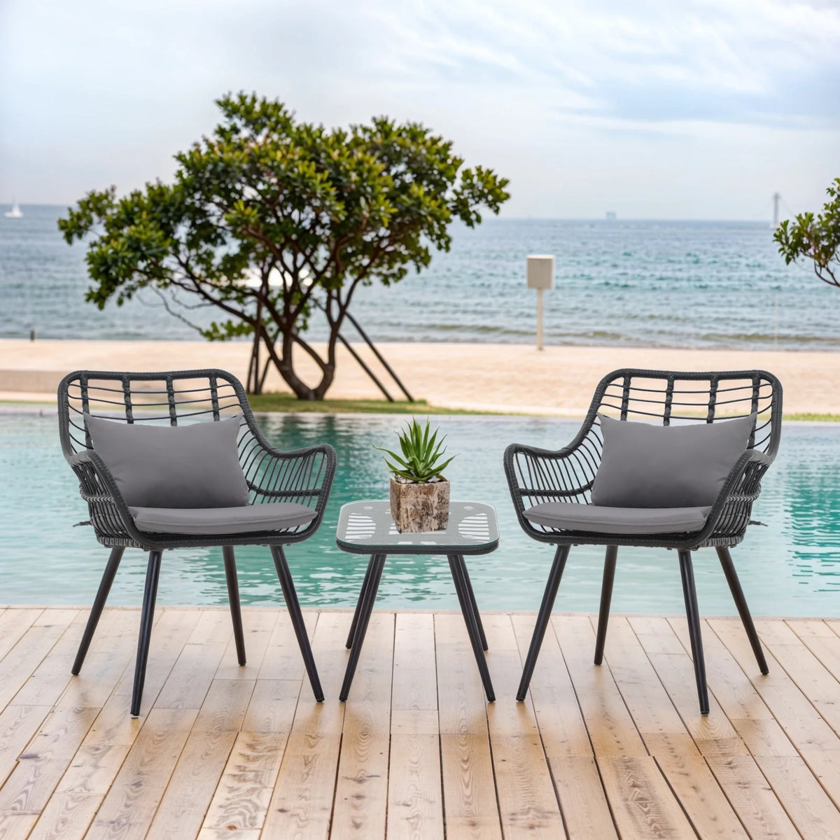 Patio Furniture Set, Betcozy3 Pieces Outdoor Chairs Set with Glass Coffee Table for Garden, Bistro, Porch, Balcony, Backyard