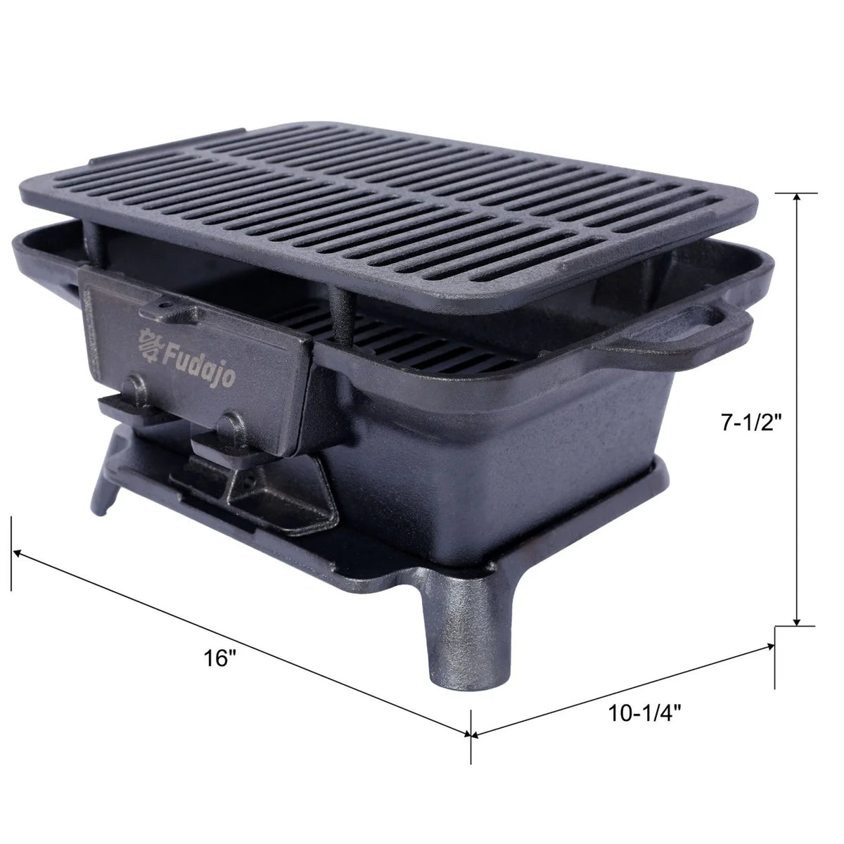 Hibachi Grill, 16" Portable Cast Iron Outdoor Tabletop Grill, Handled Mini Japanese BBQ Charcoal Stove, Small Durable Camping Cast Iron Grill with Grate Hook