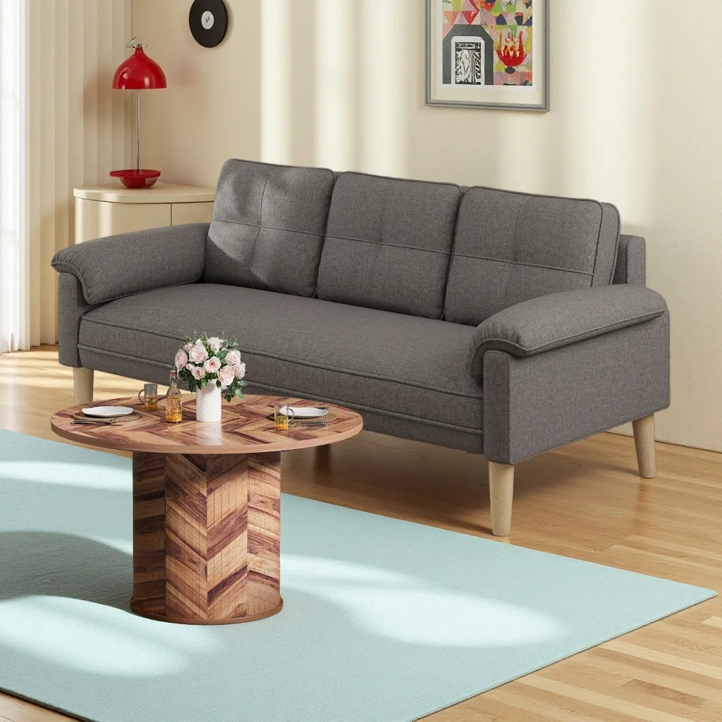 Lofka 69" Small Modern Sofa with Round Storage Coffee Table(Sliding Door) and Thick Armrest for Living Room & Apartment