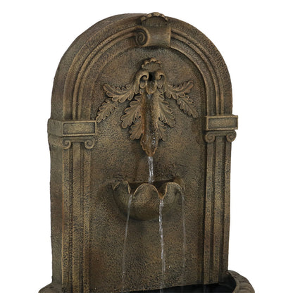 Sunnydaze 27"H Electric Polystone Florence Outdoor Wall-Mount Water Fountain, Florentine Stone Finish