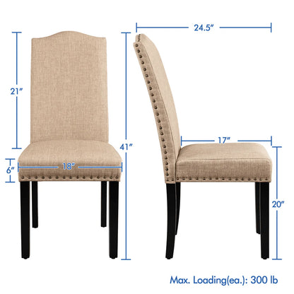 Easyfashion Set of 2 Classic Upholstered Dining Chair, Khaki