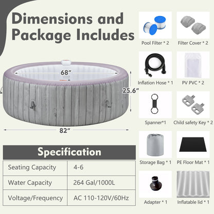 Round Hot Tub Surround Furniture, Spa Surround Outdoor Rattan Sectional Sofa Set with Mini Sofa, Solid Acacia Wood Hot Tub Storage Surround Patio Furniture Set, Gray Cushion