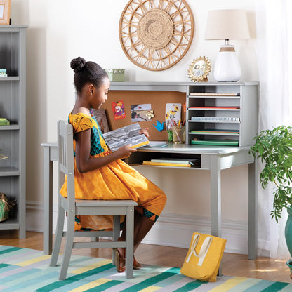 Guidecraft Kids Media Desk and Chair Set - Gray: Kids Desk and Chair Set, Study Table for Kids with Hutch and Shelf, Wood Bedroom Furniture Set