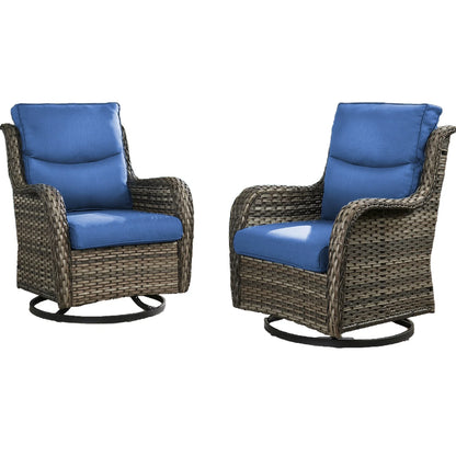 Gymojoy Outdoor Rocking Chairs Set of 2, All Weather PE Wicker Swivel Patio Glider Chairs, Garden Outdoor Furniture Set for Backyard Deck,Blue