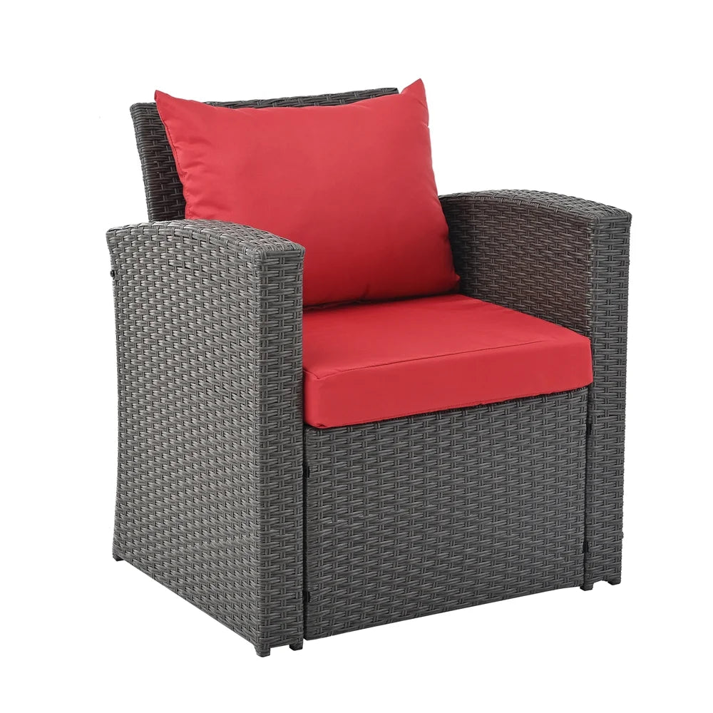 4 Pieces Patio Conversation Set, Outdoor Furniture Set with Cushion, Outside Sectional Rattan Wicker Sofa Furniture Set for Garden, Porch, Backyard, Gray