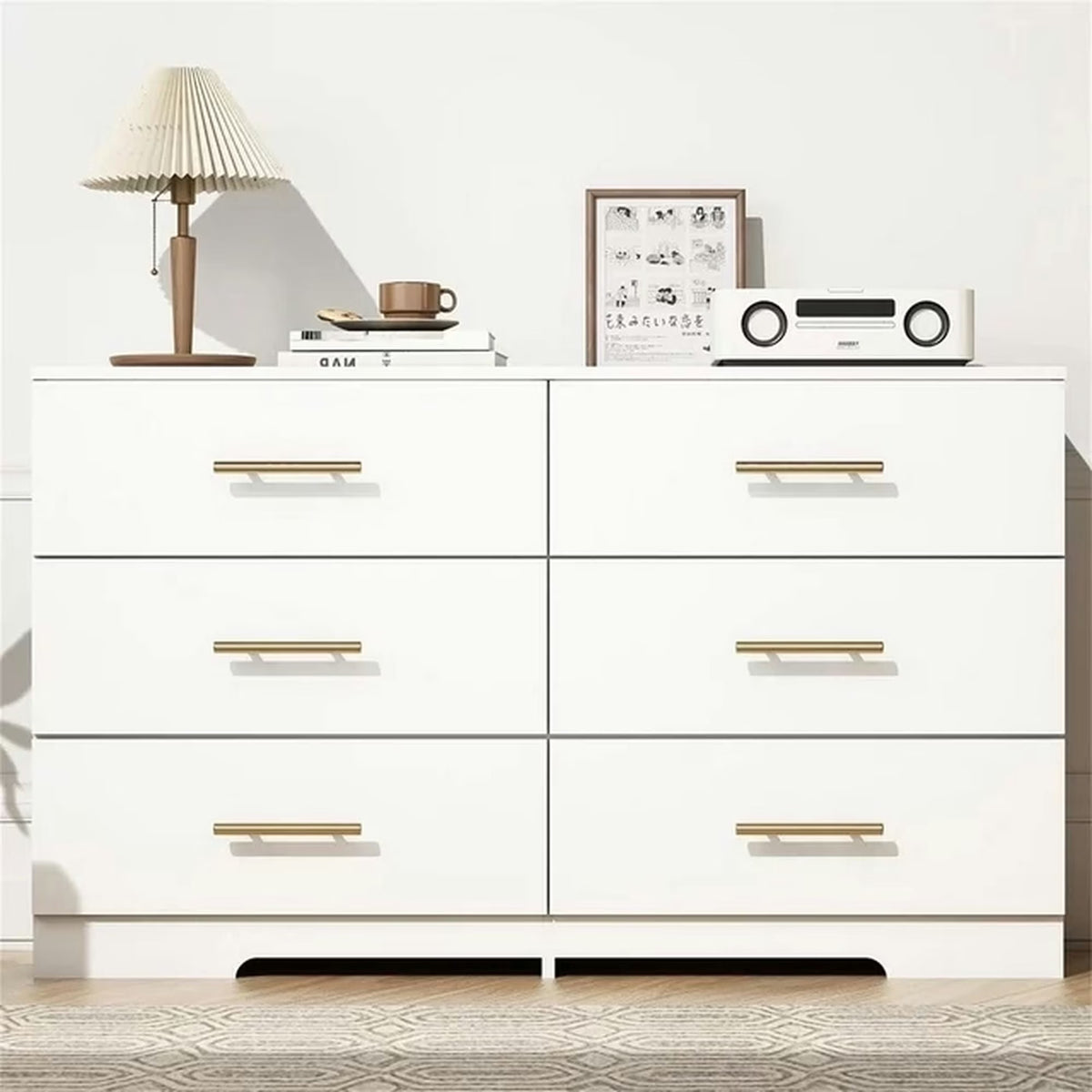 Kadyn White Chest of Drawer, 6 Double Drawer Dresser for Bedroom, Modern Storage Cabinet for Living Room, Dresser