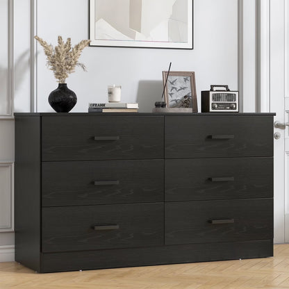 Winkalon 6 Drawer White Double Dresser, Wood Storage Cabinet with Easy Pull Out Handles for Living Room,Chest of Drawers for Bedroom