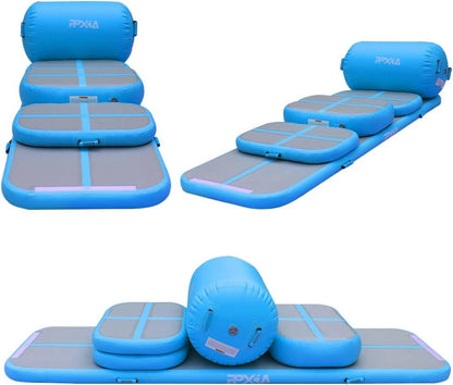 Gymnastics Mat Set 10FT Inflatable Tumbling Mat, 39*24 inch Air Roller Gymnastics Barrel and 3 Air Block with 800W Air Pump for Training Cheerleading Home Use Yoga and Water Use