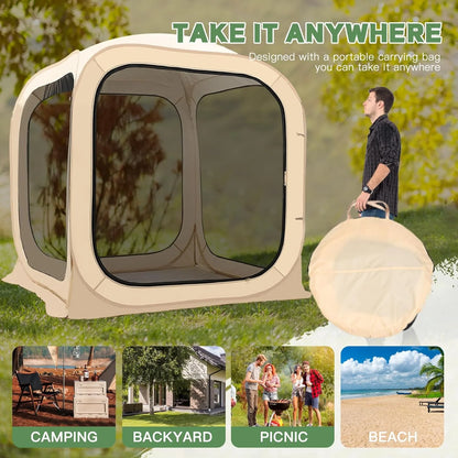 FICISOG Sports Tent Pop up Weather Pod Outdoor Screen House Pod Tent Shelter for up to 6 People, 71in Large Instant Weatherproof Pop up Tent with Clear View for Camping