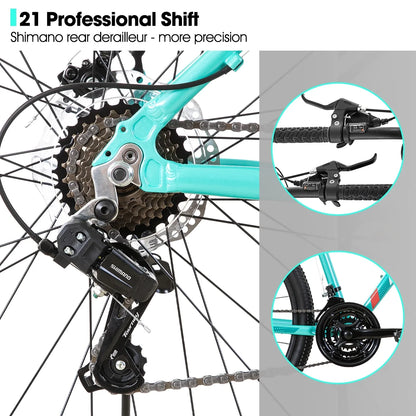 Hiland Mountain Bike for Woman, Shimano 21 Speed 26 inch Wheels Mountain Bicycle, Mint Green