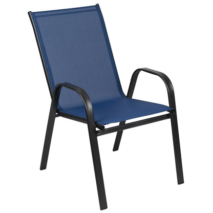 BizChair 5 Pack Black Outdoor Stack Chair with Flex Comfort Material and Metal Frame