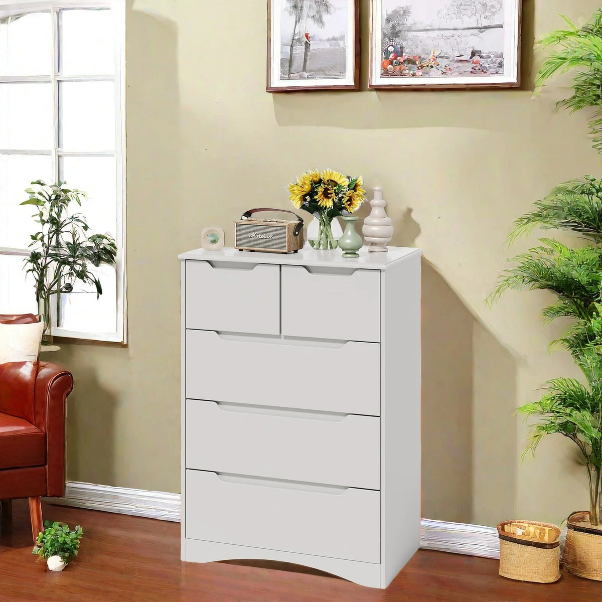 6 Drawer White Dresser,Lofka Modern Wood Double Chest, Versatile Dressers for Bedroom Office Living Room