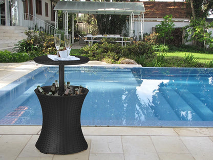 Keter Pacific 7.5 Gallon Cool Bar 2 in 1 Weather Resistant Side Table and Bar Durable Resin Outdoor Patio Beverage Cooler Table, Rattan Look Brown