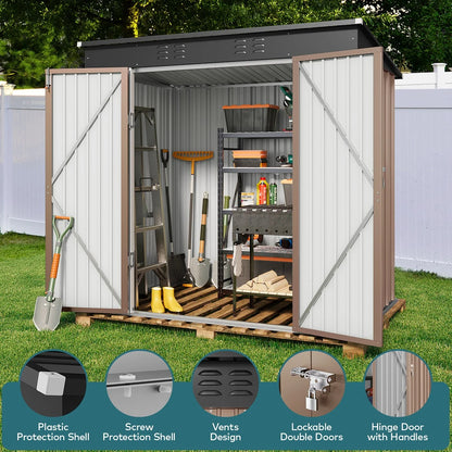 Lofka 6ft x 4ft Outdoor Storage Shed, Metal Garden Shed,Brown