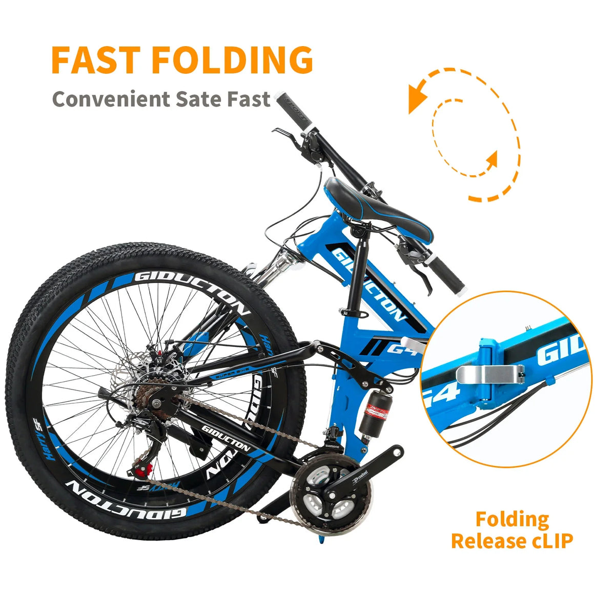 26”Full Suspension Folding Mountain Bike 21 Speed 17" Foldable Frame Bicycle Men or Women MTB for Afult Blue