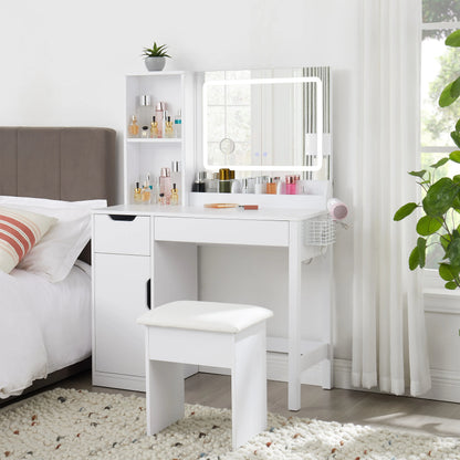 Mainstays Get Ready with Me GRWM Deluxe 2-Piece Vanity and Stool with Lighted Mirror and USB Power, White Finish