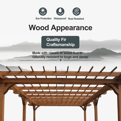12 x 10 FT Outdoor Pergola, Wooden Pergola Gazebo with Climbing Plant Support and Waterproof, for Patio Porch Garden Backyard, Brown