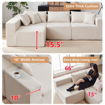 104-Inch Corduroy Modular L Shaped Sectional Sofa,Luxury Floor Couch Set,Upholstered Indoor Furniture,Foam-Filled Compressed Sofa for Living Room,Bedroom,4 PC Free Combination  ?