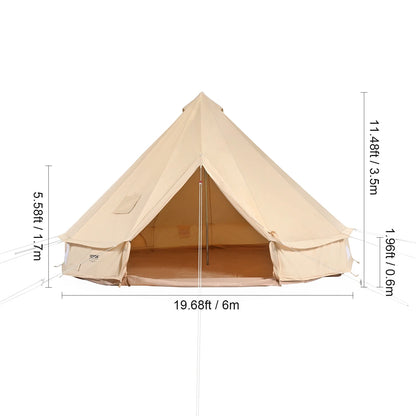 VEVOR Canvas Bell Tent, 4 Seasons 6 m/19.68 ft Yurt Tent, Canvas Tent for Camping with Stove Jack, Breathable Tent Holds up to 10 People, Family Camping Outdoor Hunting Party