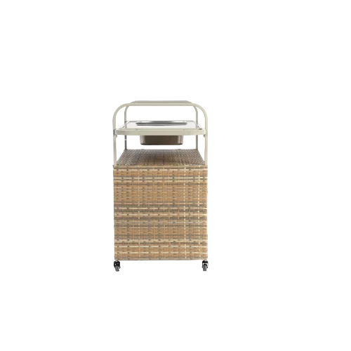 Yiweny Outdoor Rolling Wicker Bar Cart, Large Portable Outdoor Wicker Bar Table with Cabinet Storage and Glass Countertop, Patio Wicker Serving Bar Cart for Pool, Party, Backyard, Black