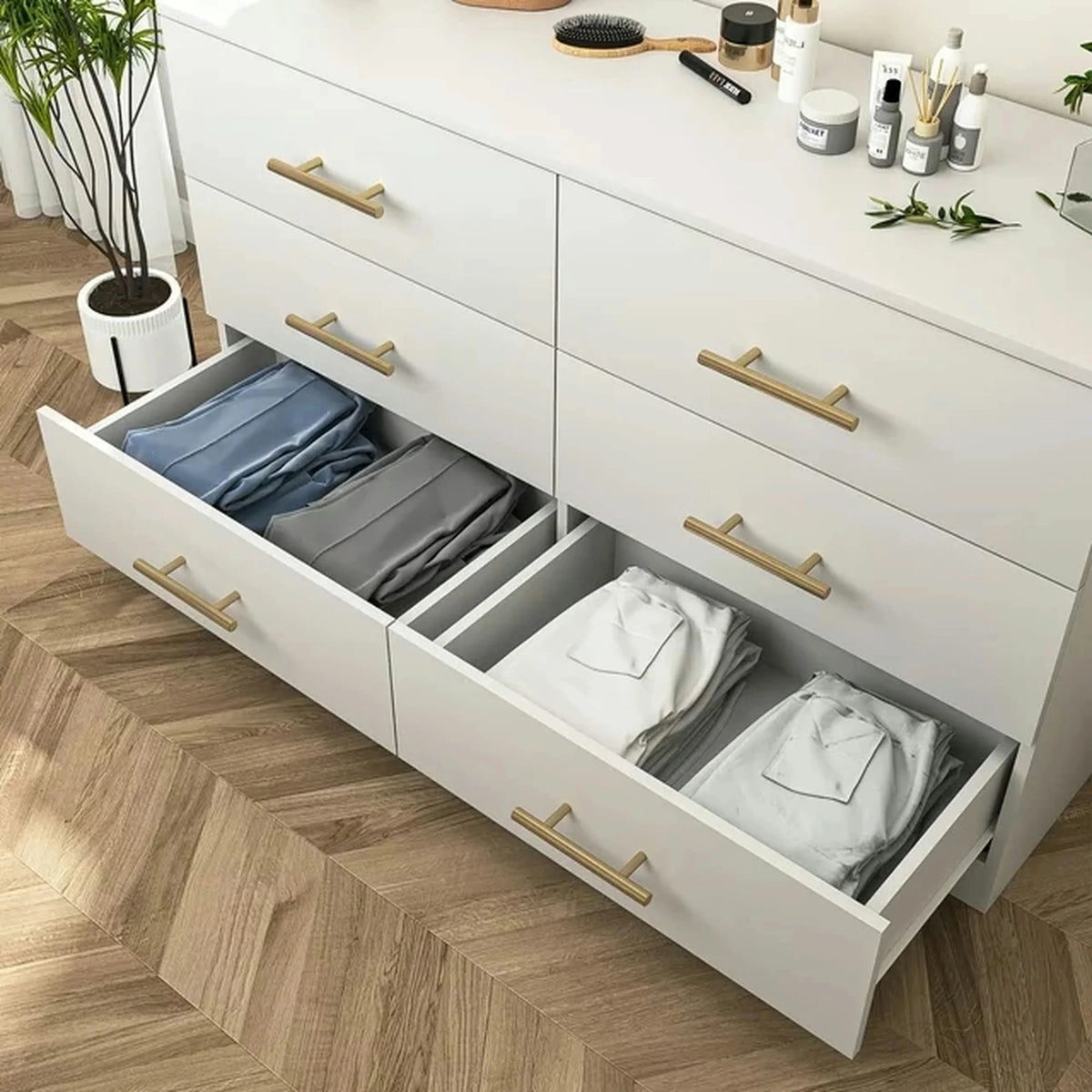 Kadyn White Chest of Drawer, 6 Double Drawer Dresser for Bedroom, Modern Storage Cabinet for Living Room, Dresser