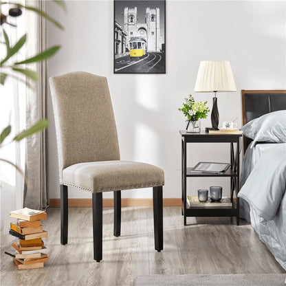 Easyfashion Set of 2 Classic Upholstered Dining Chair, Khaki