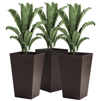 Outsunny Set of 3 Tall Planters with Drainage Hole, Outdoor Flower Plant Pots, Indoor Planters for Porch, Front Door, Entryway, Patio and Deck, Black