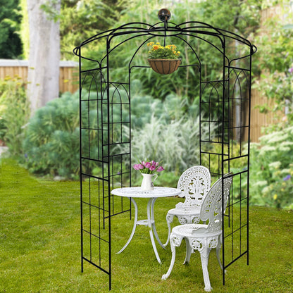 Metal Garden Arch Iron Garden Arbors Gazebo Dia81.3'' x 114.2'' High Birdcage Shape Pergola Pavilion for Wedding Ceremony Outdoor Black