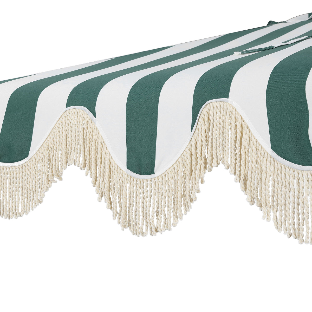 JONATHAN Y Beverly 9 ft. Half Market Patio Umbrella, Designer Classic Scalloped Fringe with Crank, Tilt Button and UV Protection, Blue/White/Cream, Dark Brown Pole