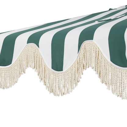 JONATHAN Y Beverly 9 ft. Half Market Patio Umbrella, Designer Classic Scalloped Fringe with Crank, Tilt Button and UV Protection, Blue/White/Cream, Dark Brown Pole