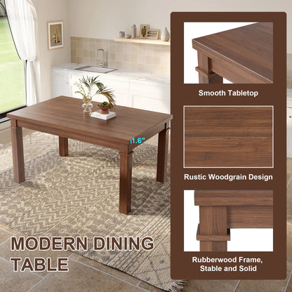 Euroco 6-Piece Wood Dining Table Set for 6, Modern Rectangular Kitchen Table with 4 Upholstered Chairs & Bench for Kitchen Dining Room,Walnut