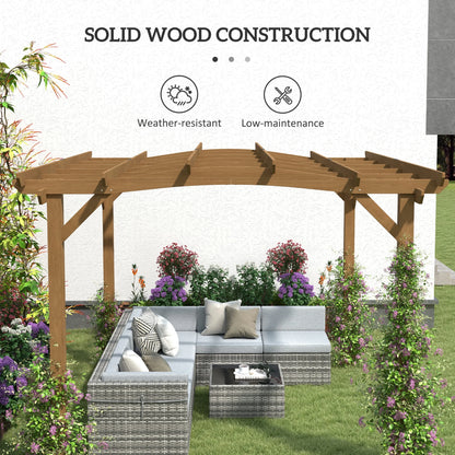 Outsunny 10' x 12' Outdoor Pergola, Wood Gazebo Grape Trellis with Arched Roof, Stable Structure for Climbing Plant Support, Dark Brown